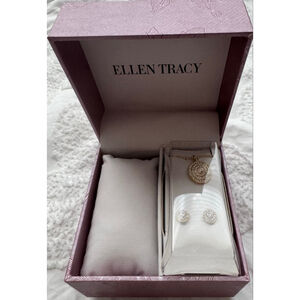 Women's Ellen Tracy Gold Tone & Clear Stone Necklace & Earring Set One Size